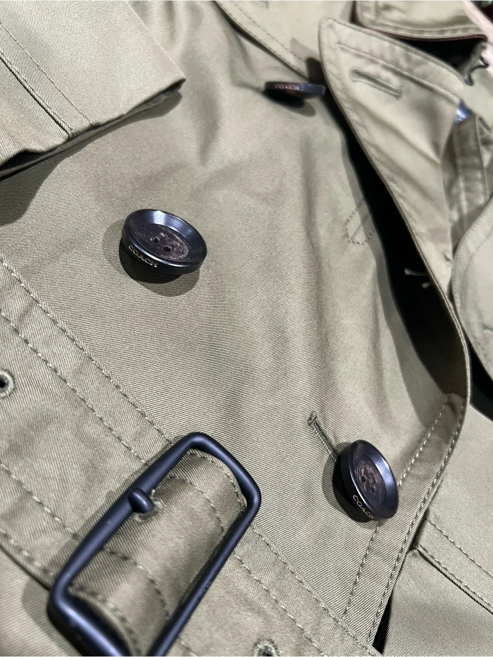 Coach Olive Green Double-Breasted Mid Trench Coat with Belt XXSmall